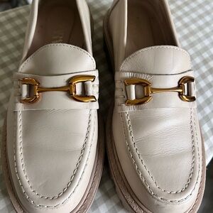 Zara Cream Chunky Loafers with Gold Buckle